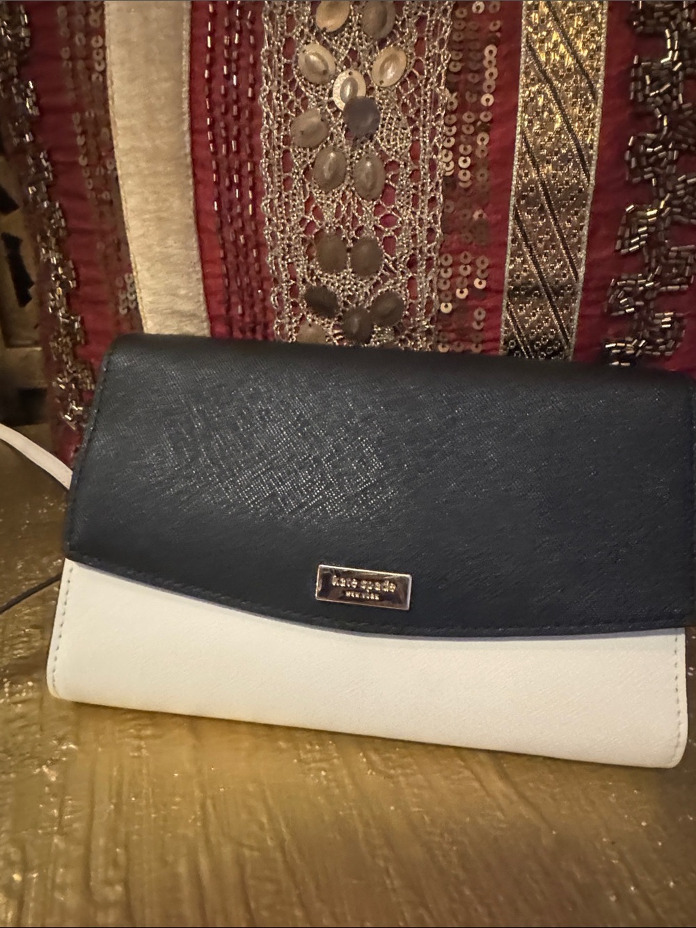kate spade Navy and White Saffiano Crossbody Clutch